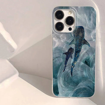 クジラ 3D風デザイン クリア iPhoneケース｜マリン・幻想的 #260088