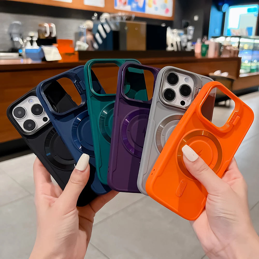 【Magsafe対応】耐衝撃 スタンド付き シリコン スマホケース おしゃれカラー TPU＋PC ハイブリッドリング付きカバー #250404