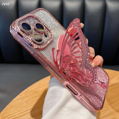 立体メタリック バタフライ iPhoneケース｜グリッター ラメ #240225