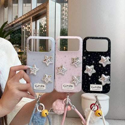 3Dシルバースター もこもこストラップ付き iPhoneケース｜星空グリッター・韓国ガーリー #260002