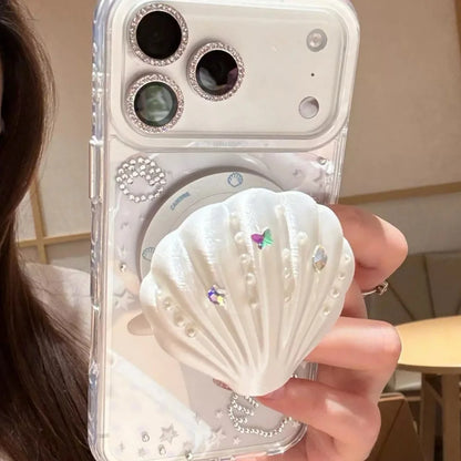 シェルモチーフ パール 貝殻グリップ iPhoneケース｜韓国ガーリー・キラキラ・マーメイドデザイン #230903