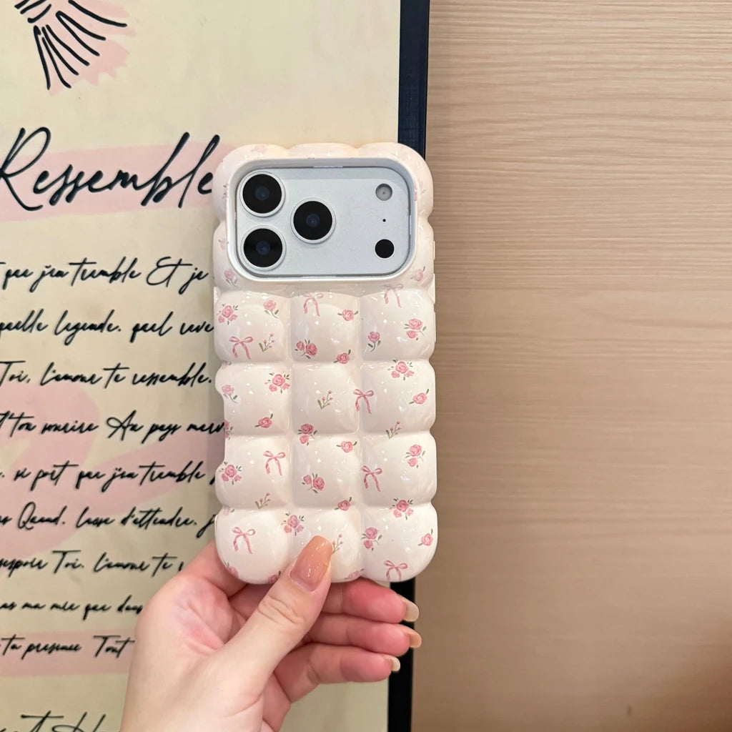 【フルールキルティング風】立体ぽこぽこデザイン フラワー iPhoneケース #240607