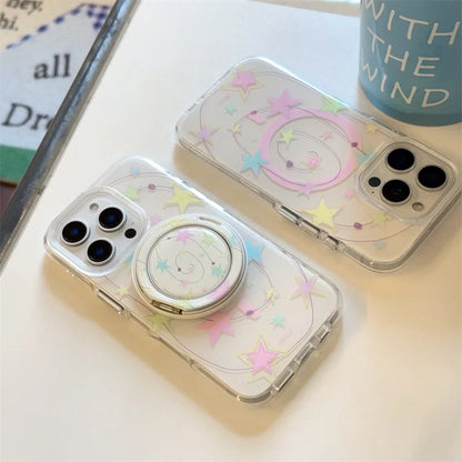 【スターシリーズ】キラキラ星柄 リング付き 透明スマホケース｜iPhone対応 #250907
