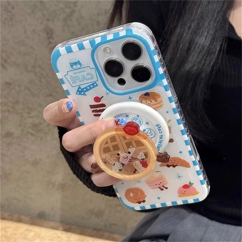【カフェスイーツシリーズ】レトロカフェデザイン グリップ付き iPhoneケース #240609