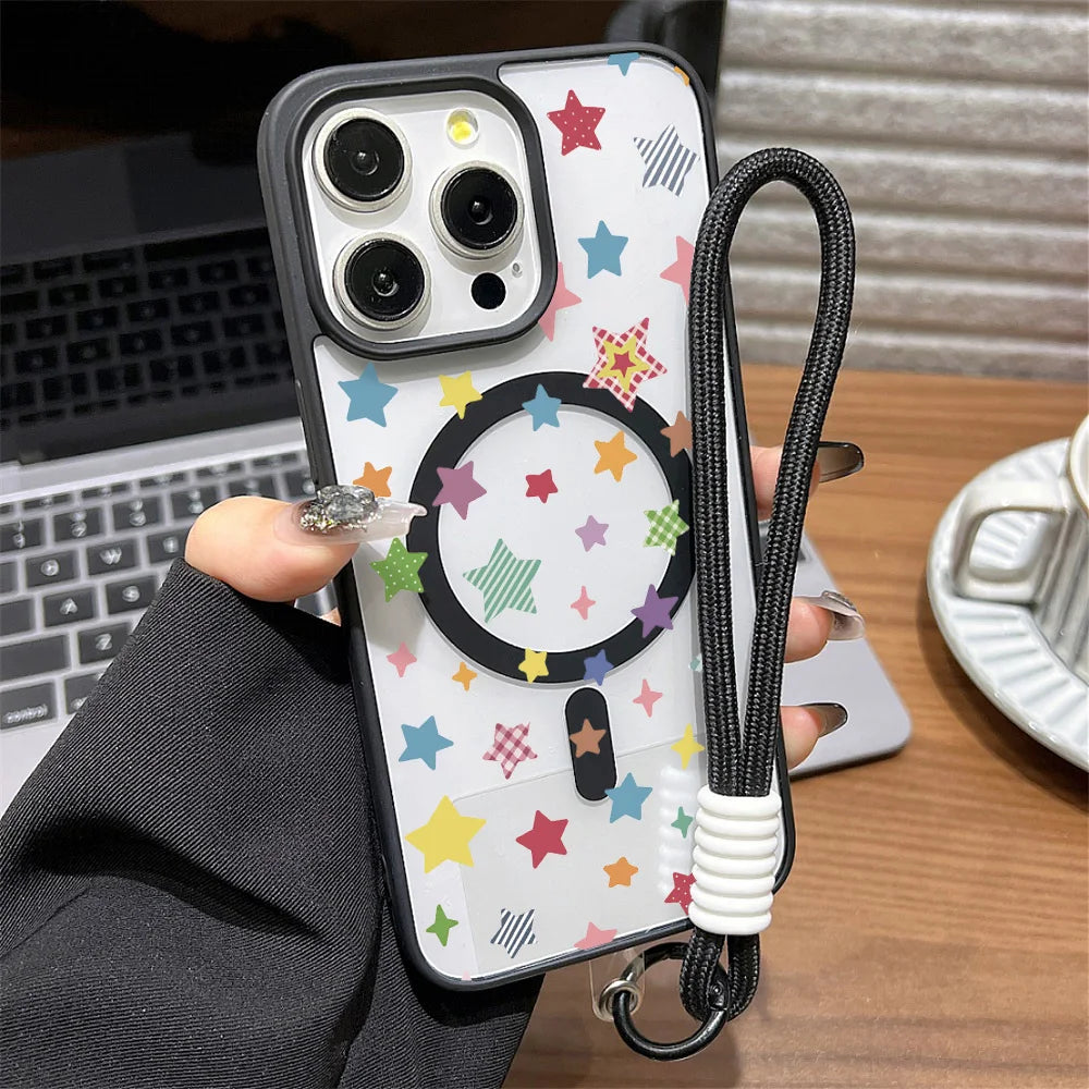 ポップスター カラフル 星柄  Magnet内蔵 クリア iPhoneケース #240224