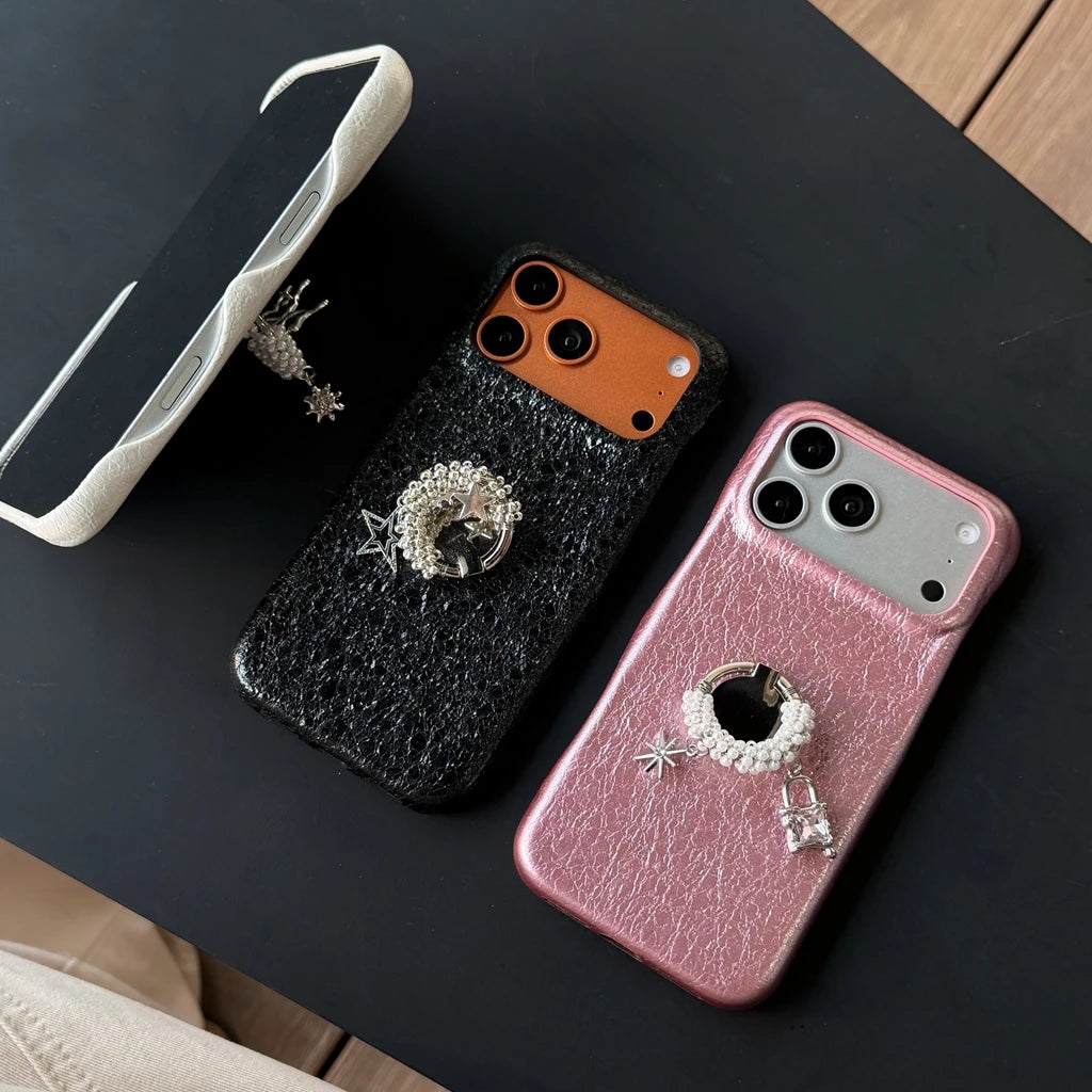 チャーム パール リング付き iPhoneケース｜レザー調・アクセサリー風 ＃230731