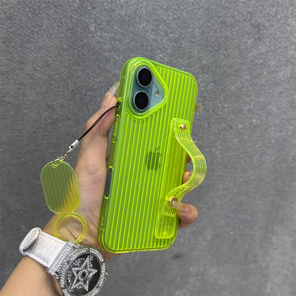 【ネオンシリーズ】イエローライン ハンドル付き 半透明 クリアスマホケース｜iPhone対応 #251013