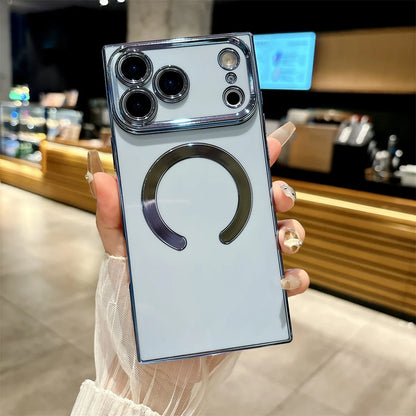 【スクエアシリーズ】Magnet内蔵 メタリック縁取り スマホケース 高級感 薄型 背面保護 スマホケース カバー | iPhone対応 #250412