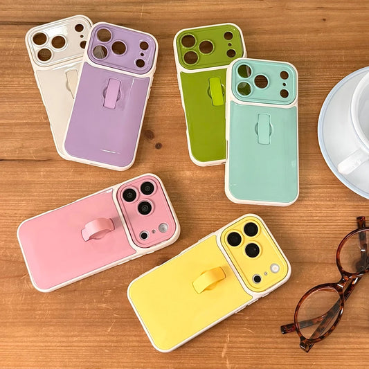 シンプルパステルカラーバンパー 伸縮バンド付 iPhoneケース #231110