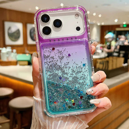 【流れるシリーズ】キラキラグリッター 星屑ラメ入り リキッドデザイン スマホケース｜iPhone対応 #251202