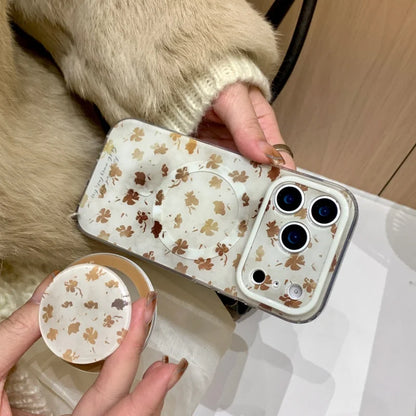 ブラウンリーフ Magnet内蔵 iPhoneケース｜落ち葉柄・マグネットリング付き #240430