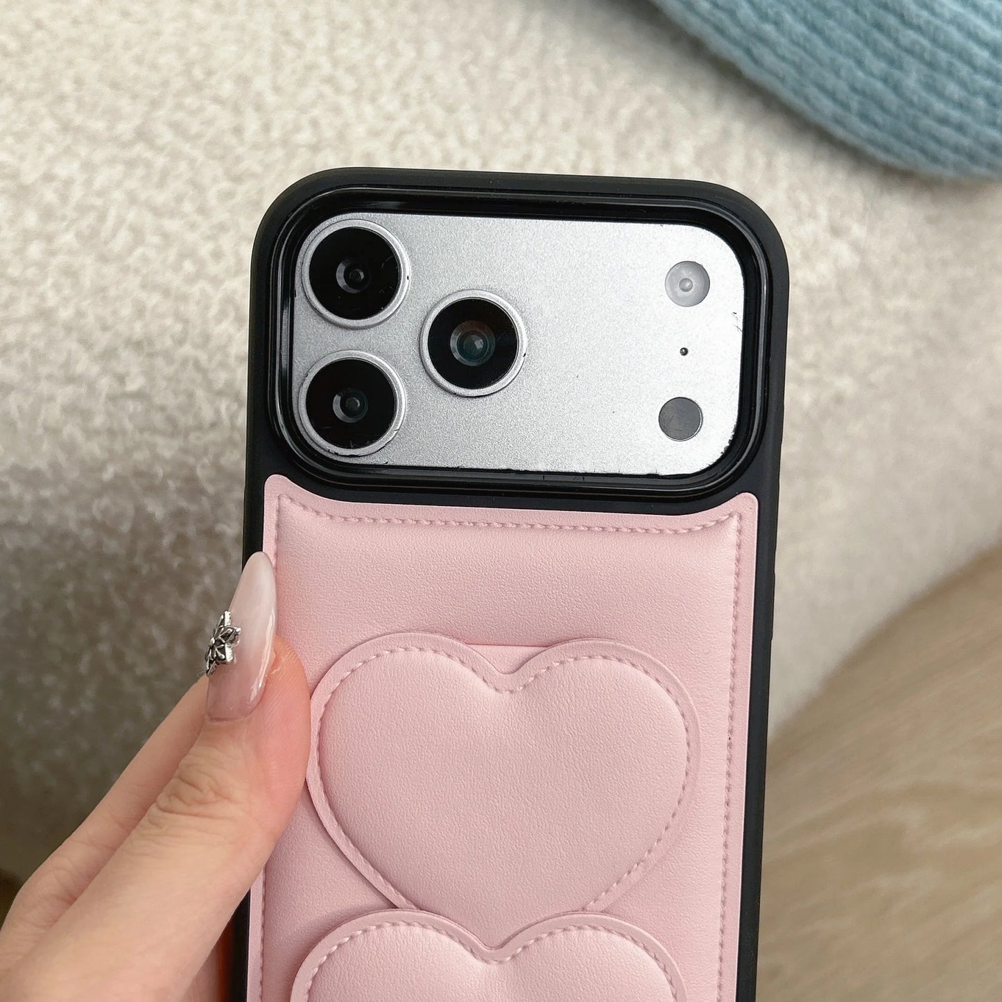 ダブルハート レザー調 スタンド iPhoneケース #260214