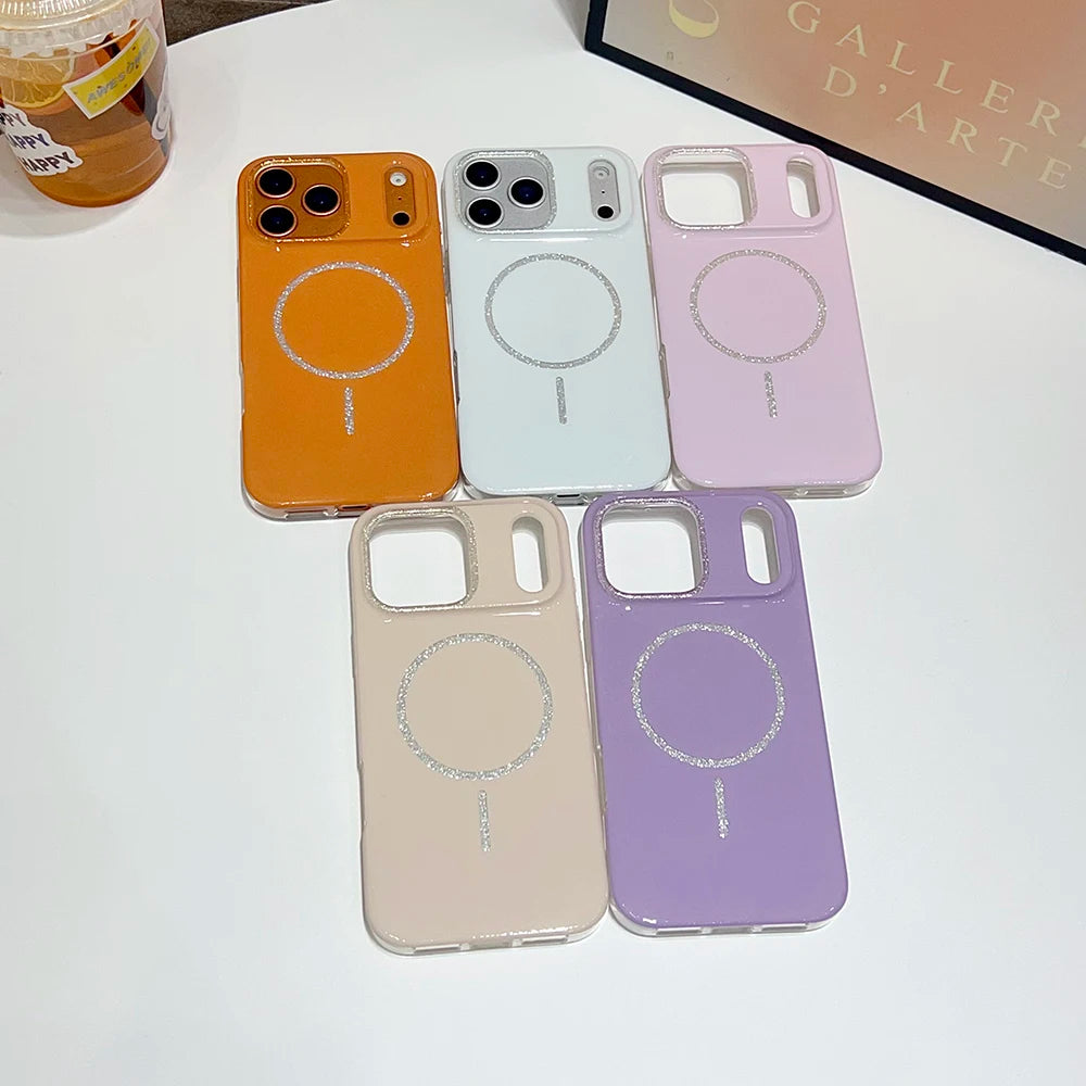 【Magnet内蔵】パステルグリッターサークル ツヤかわスマホケース｜iPhone対応 #241021