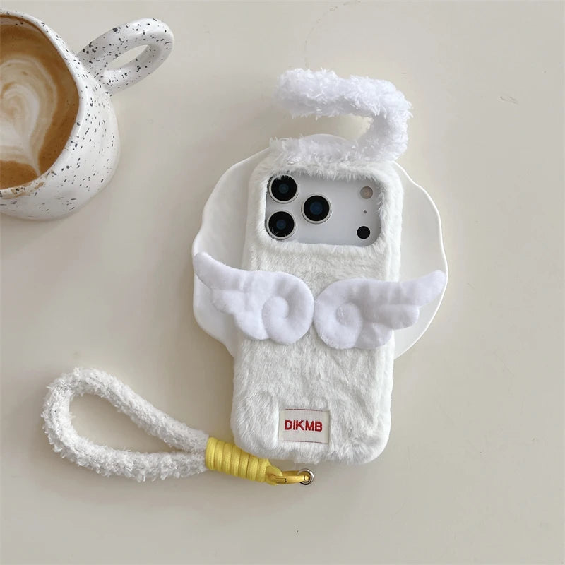 【エンジェルファーウィング】天使の羽×ふわもこホワイト スマホケース｜iPhone対応 👼✨ #250112