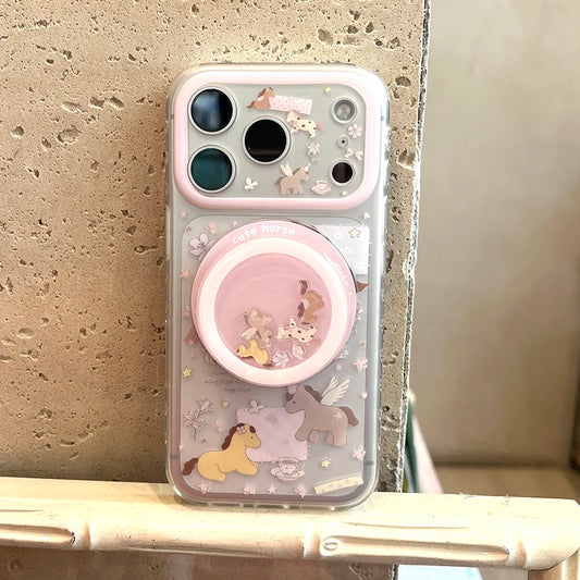 ユニコーンホース イラストiPhoneケース｜パステル動物柄・クリアグリップ付き #240428