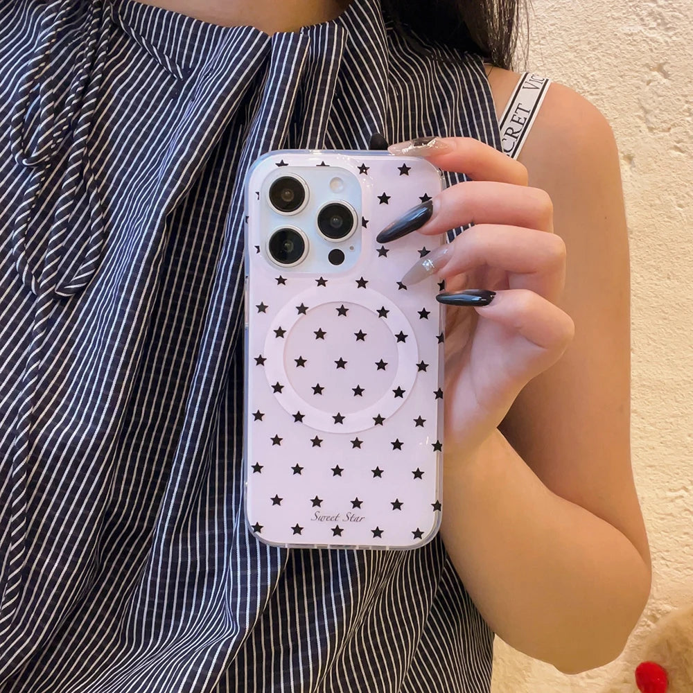 スターモチーフ ブラックピンク Magnet内蔵 iPhoneケース｜ミラーグリップ付き #240309