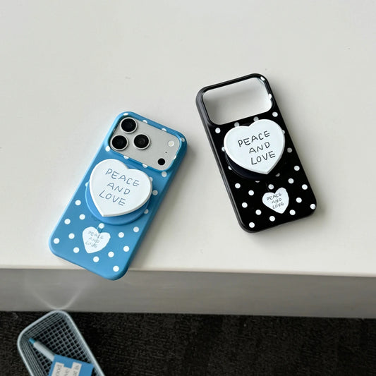 PEACEロゴ ハートグリップ ドット 水玉 iPhoneケース|ポップデザイン #231216