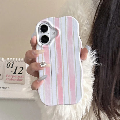 【ウェーブシリーズ】水彩風ストライプ 立体ぷっくりデザイン ウェーブフレーム スマホケース｜iPhone対応 #250905