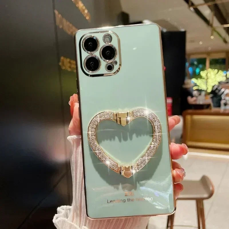 【キラキラビジュー ハート】リングスタンド ケース｜iPhone対応 #250526