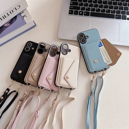 【スナップ付き×ストラップ対応】高見えレザー風スマホケース｜iPhone対応 #250516