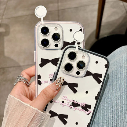 【リボンクリア】水玉 ドット ガーリーボウ×クリアデザイン スマホケース｜iPhone対応 #250116