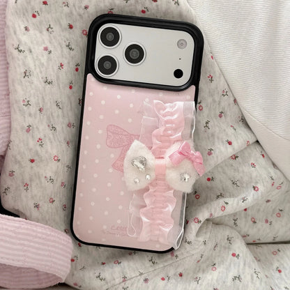 【リボンフリルシリーズ】ドット×フリルリボンデザイン iPhoneケース #240527