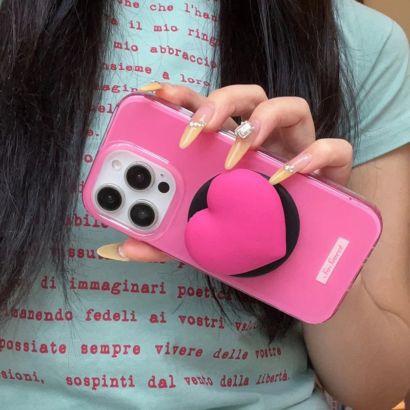 【Magsafe対応】立体 3D ハートグリップ ビビット バイカラー スマホケース｜iPhone対応 #250131