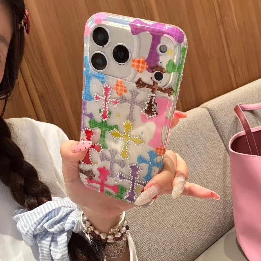 【シャインクロス】ラインストーン×クリアデザイン スマホケース｜iPhone対応 #240730