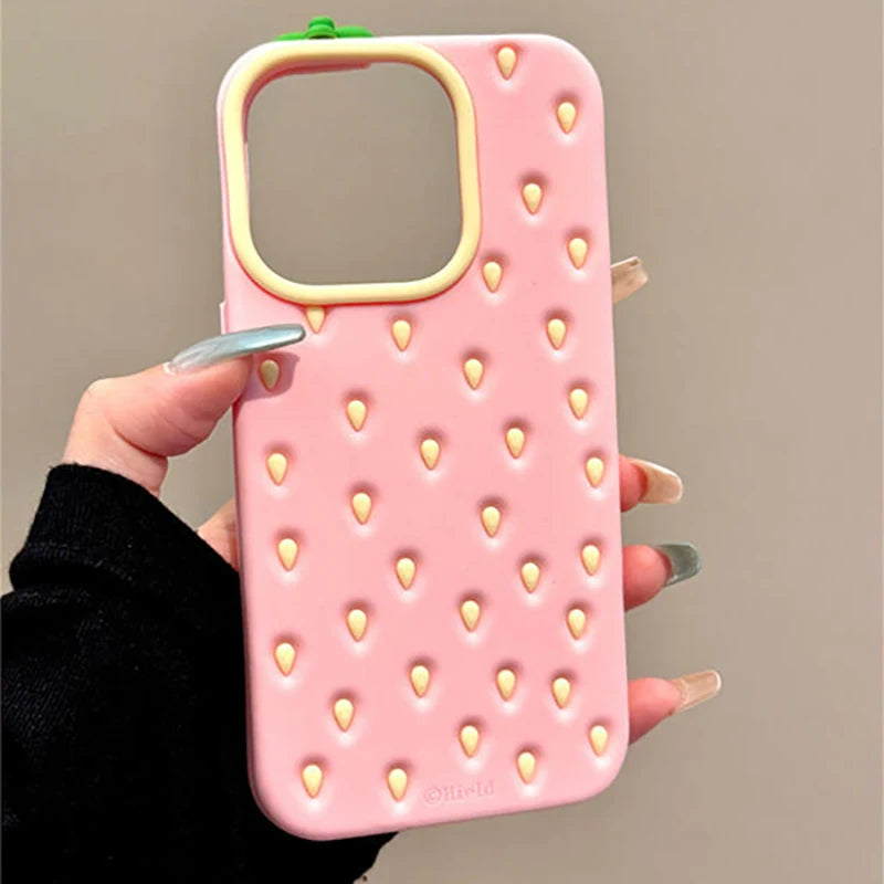【フルーツシリーズ】いちごデザイン 立体シリコン スマホケース｜iPhone対応 #250917
