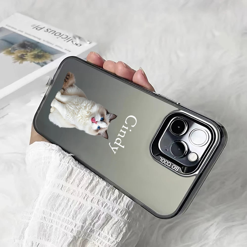 【カスタムNAMEシリーズ】ペット写真 × カスタム ネーム 印字 マット スマホケース｜iPhone対応 #241005