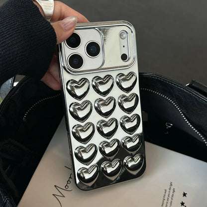 ぷっくり ハート シルバー 立体 韓国 シンプル かわいい｜iPhoneケース #260505