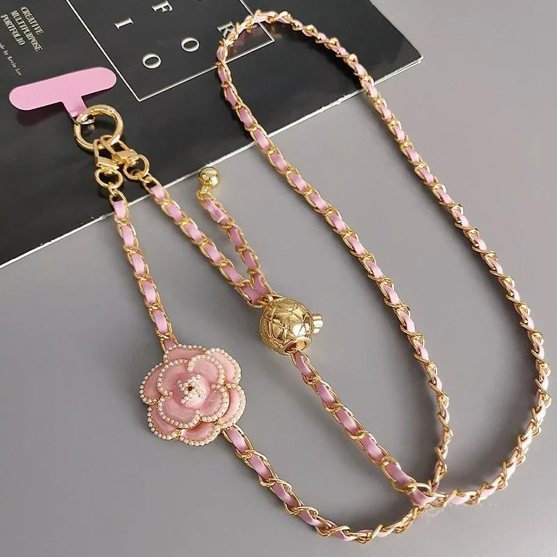 【ストラップ】フラワーモチーフ チェーンショルダーストラップ (全5色) 花デザイン・首掛けストラップ #261240