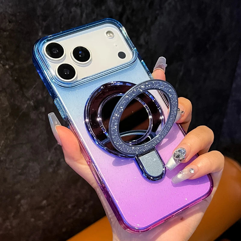 バイカラー クリアグラデーション Magnet内蔵 iPhoneケース｜ミラー リンググリップ #230727