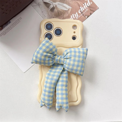 【ウェーブフレーム】ぷっくり 立体 ギンガムチェックリボン スマホケース｜iPhone対応 #241230