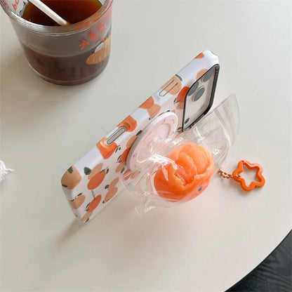 【みかん ポップソケット】フルーツ柄 ポップ オレンジ デザイン スマホケース｜iPhone対応 #250303