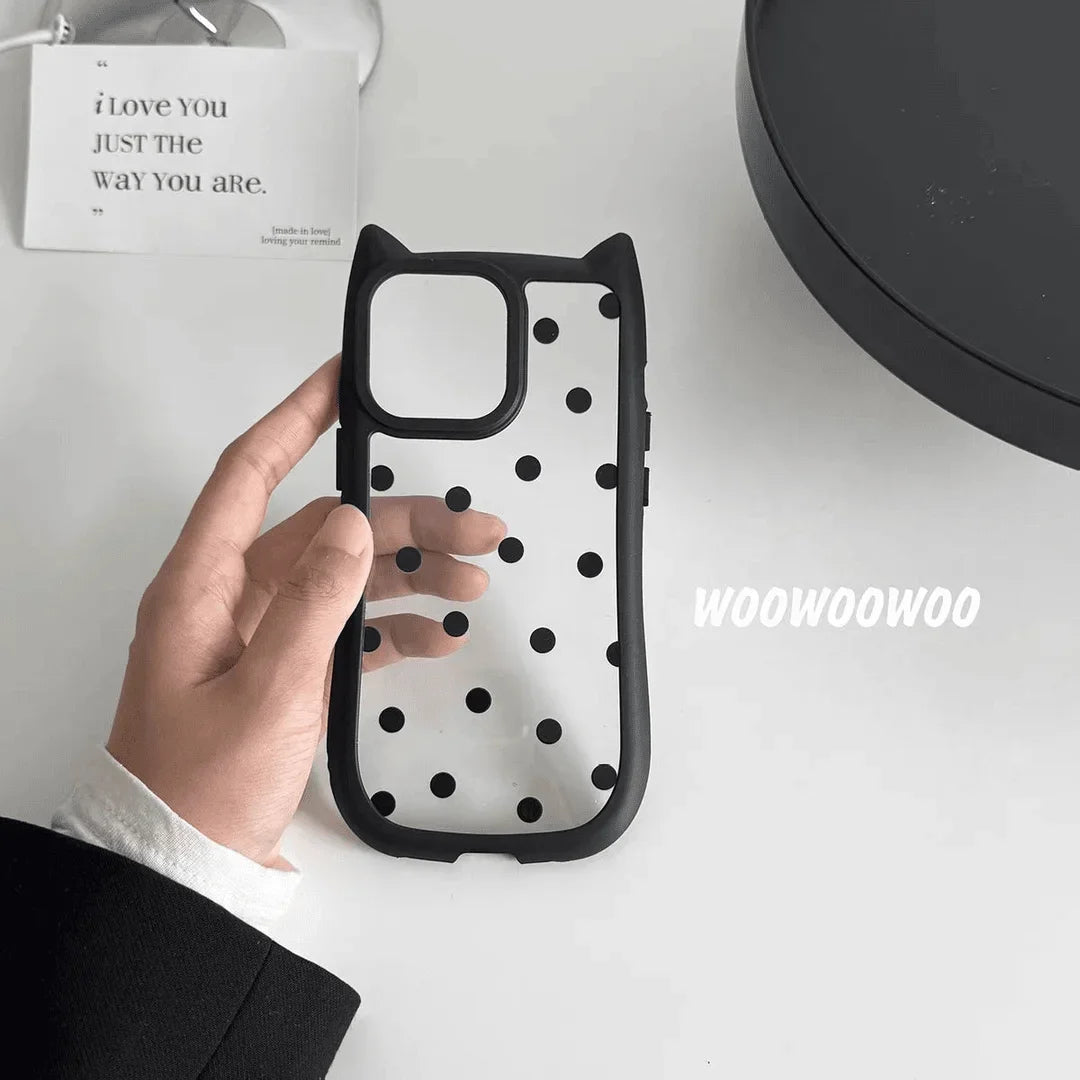【猫耳シリーズ】ハートドット クリア iPhoneケース｜水玉 クリアケース #240220
