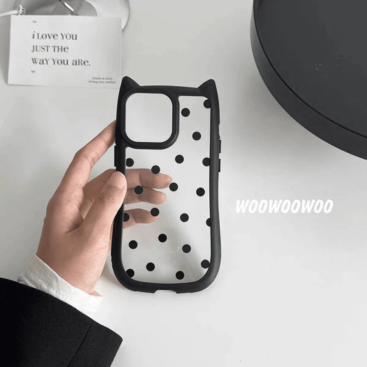 【猫耳シリーズ】ハートドット クリア iPhoneケース｜水玉 クリアケース #240220
