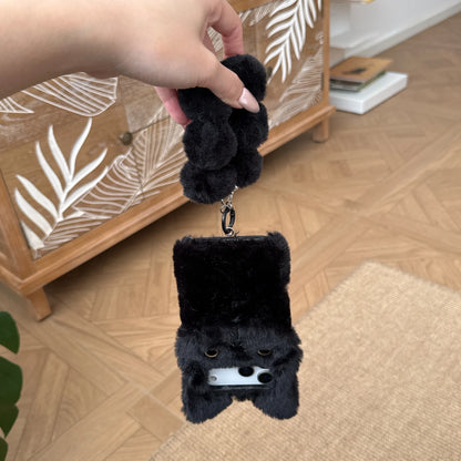 【キャットファーポンポン】ねこ耳 × ふわもこファー スマホケース｜iPhone対応 #250109