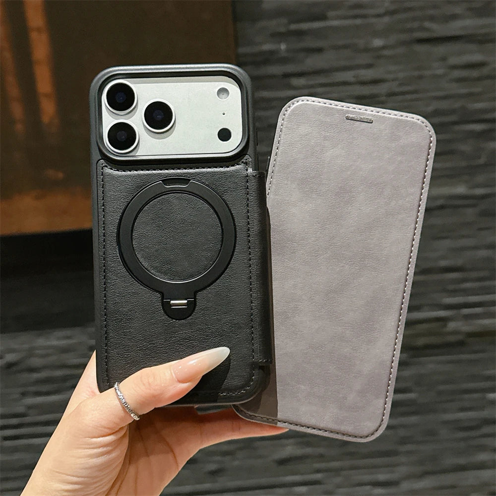 レザー調 リングフリップ iPhoneケース｜折りたたみ 手帳型 #240311