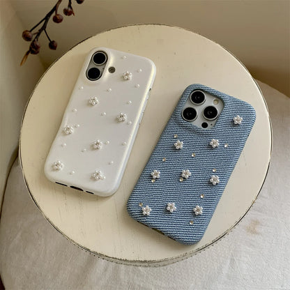 【立体パールフラワー】ジュエリー ハート スマホケース｜iPhone対応 #250808