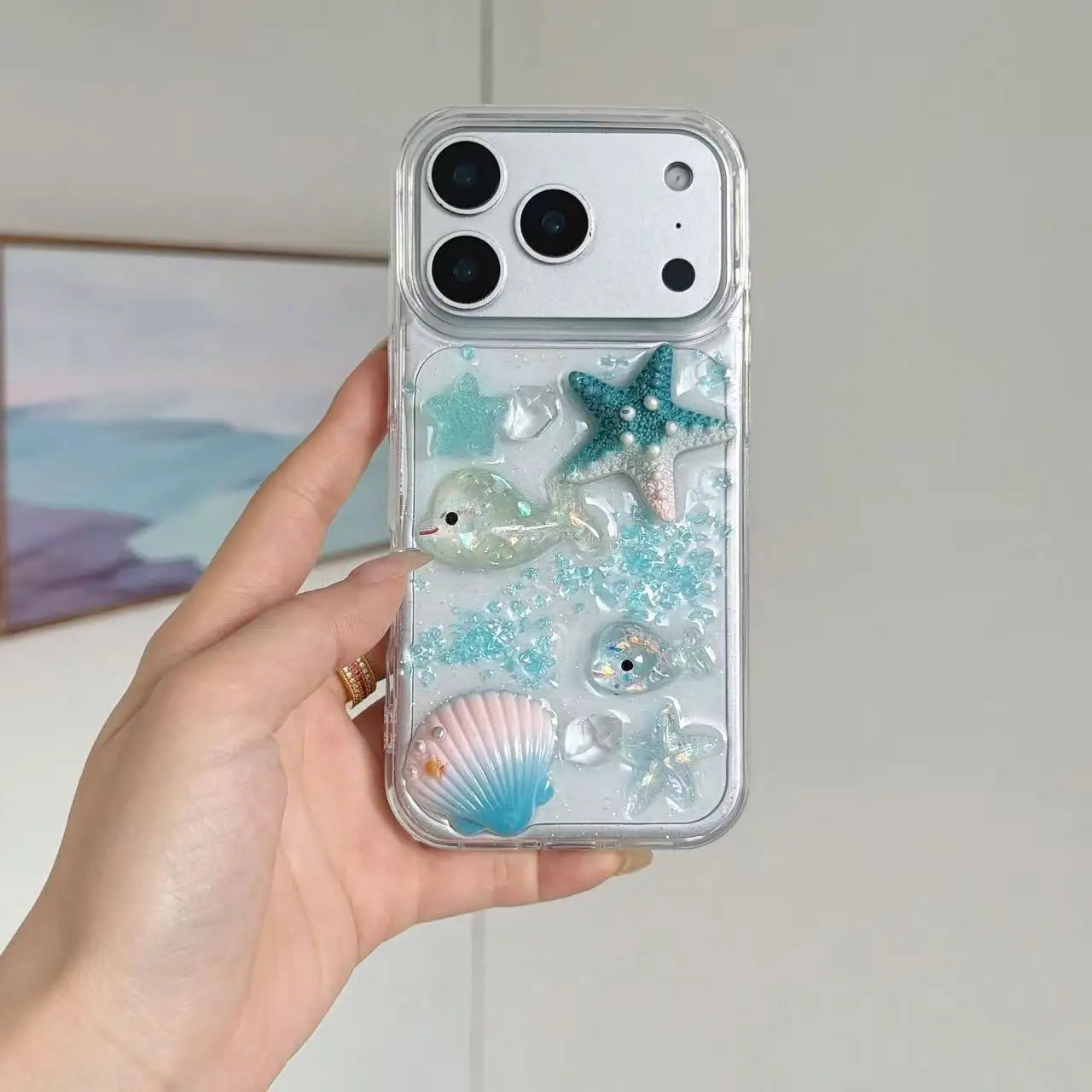 【3D】クリアiPhoneケース マリンシェル 海の生きもの 立体デザイン ブルーシーオーシャン｜クリアケース #230926