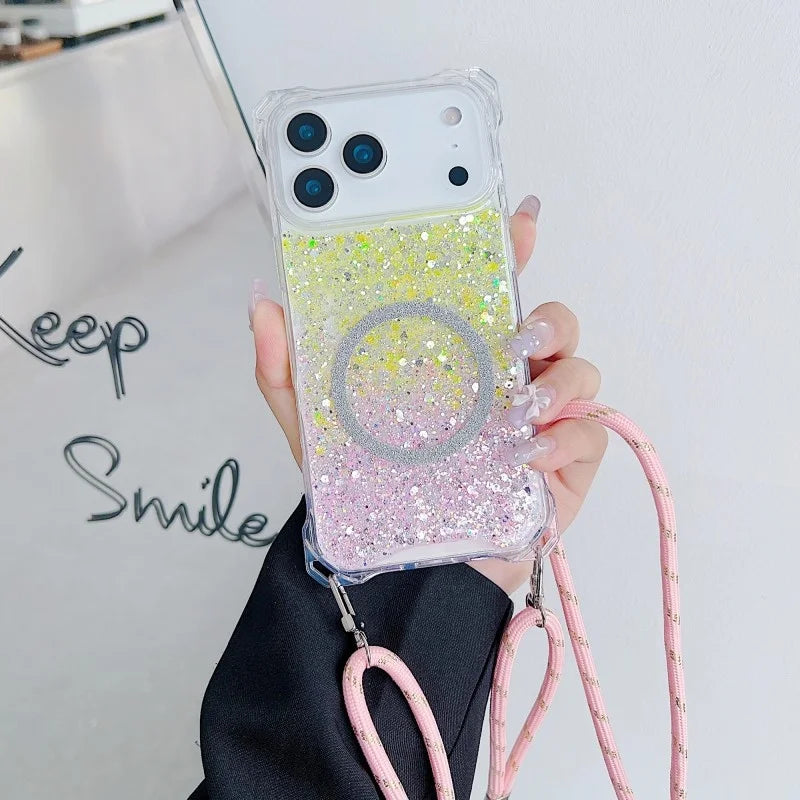 キラキラ グラデ ラメ グリッター ショルダーストラップ付き Magnet内蔵 iPhoneケース #260630