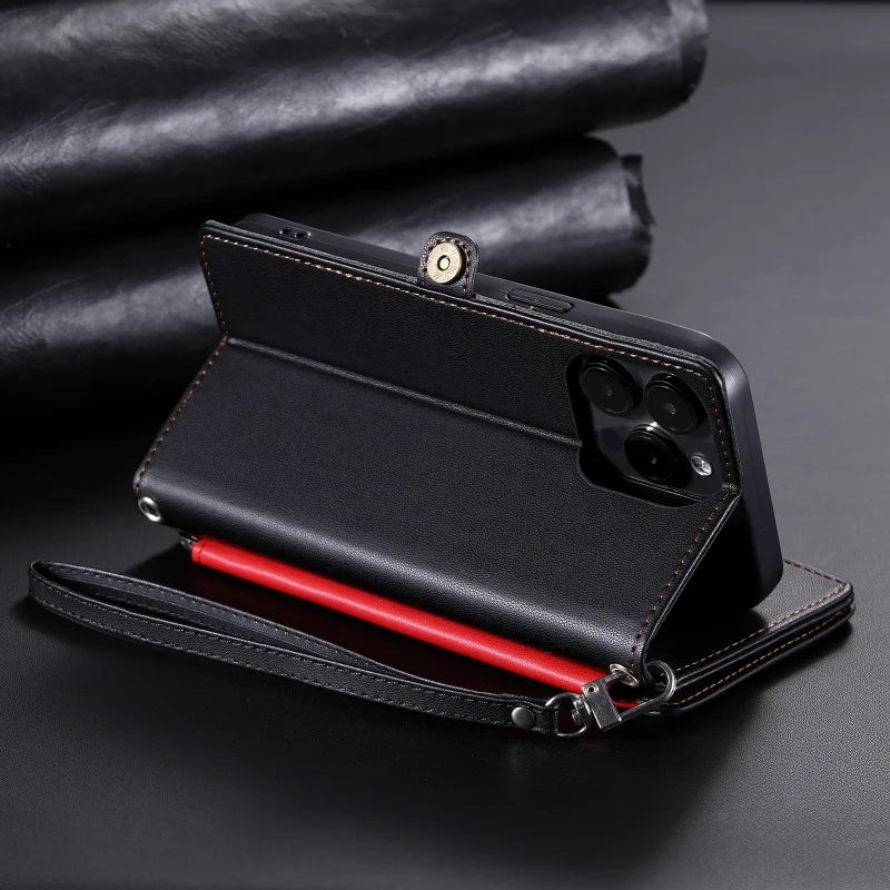 【ブックスタイル】シンプル レザー調 財布一体型 ブックスタイル 手帳型 iPhoneケース｜ショルダー対応 #240126