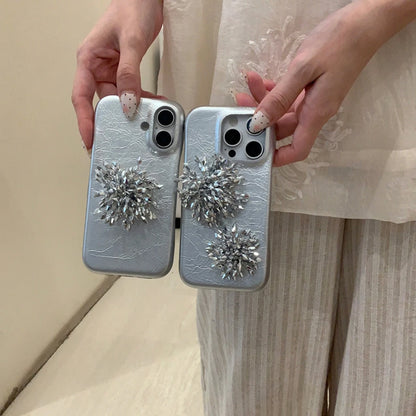 【クリスタルブロッサム】キラキラ シルバー ビジュー ホルダー付き ラグジュアリー スマホケース｜iPhone対応 #250426