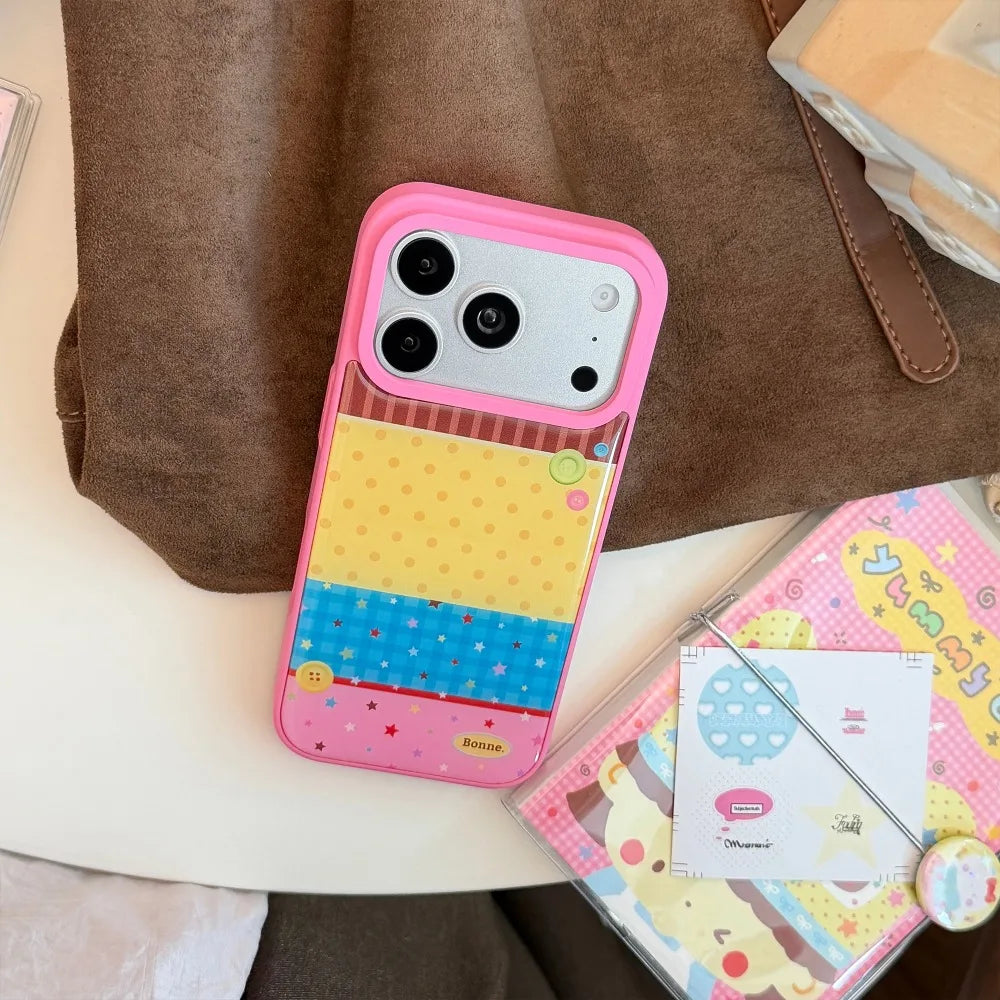カラフルボーダー ボタンスタンド付き iPhoneケース｜ポップ・レトロ #261256