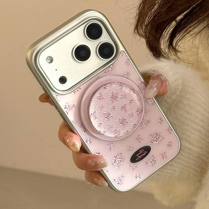 ヴィンテージフラワー Magnet内蔵 iPhoneケース｜小花柄ピンク・マグネットグリップ #240427