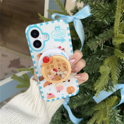 【カフェスイーツシリーズ】レトロカフェデザイン グリップ付き iPhoneケース #240609