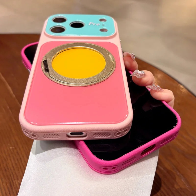 【バイカラー】リングスタンド Magnet内蔵 iPhoneケース｜ドーパミンカラー・韓国っぽ PCA #261281