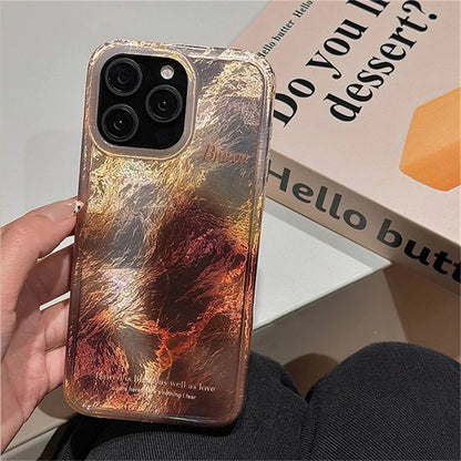 【シェルマーブル】艶めく天然風グリップ付きスマホケース｜iPhone対応 #250627