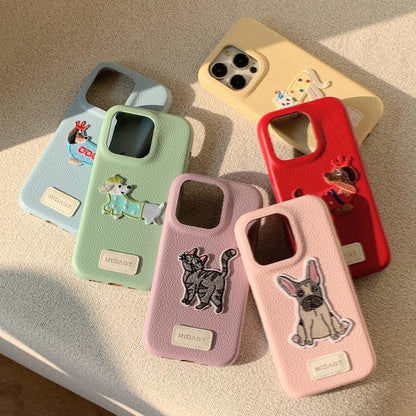 【アニマルシリーズ】ドッグ 犬 猫 モチーフ 刺繍入りレザー調 スマホケース ダックスフンド フレンチブルドッグ ｜iPhone対応 #250422